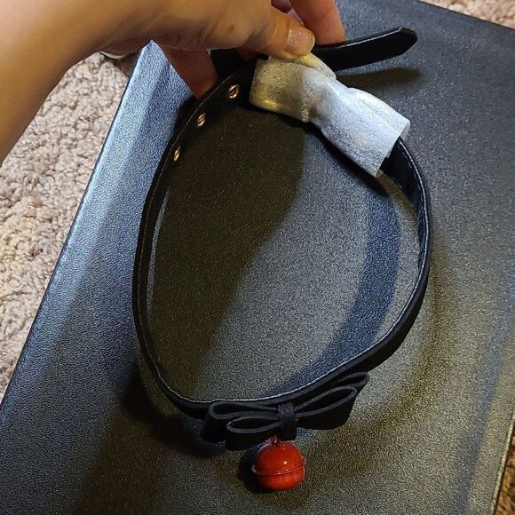 NEW Black Bow Red Bell Choker Collar 18" - Picture 2 of 2
